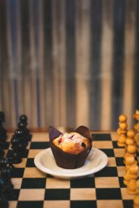 Image of a muffin on a chess board